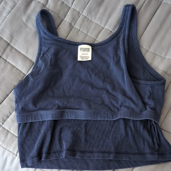 PINK Victoria's Secret Cropped Shelf Bra Racerback Tanks - Navy and Mint Blue - Picture 7 of 7